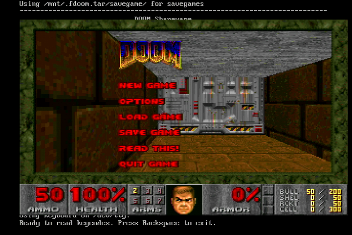 DOOM running via fbdoom on Dreamcast Linux